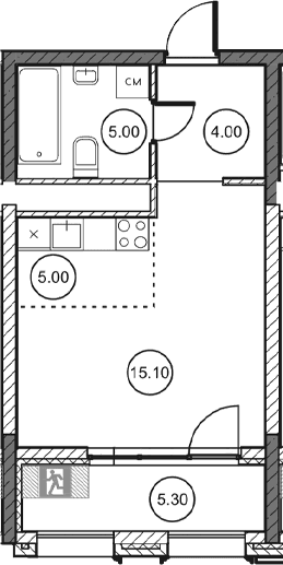 Студия, 29.05 м²