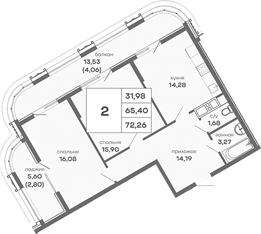 2-комн., 65.4 м²