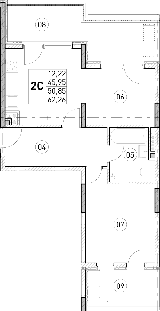 2-комн., 45.95 м²
