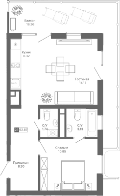 2-комн., 44.51 м²