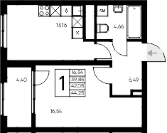 1-комн., 39.85 м²