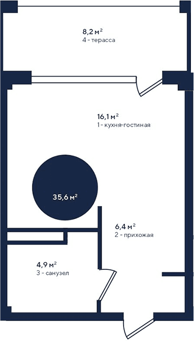 Студия, 27.4 м²