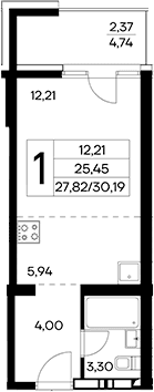 Студия, 27.82 м²