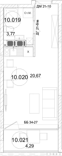 Студия, 24.44 м²