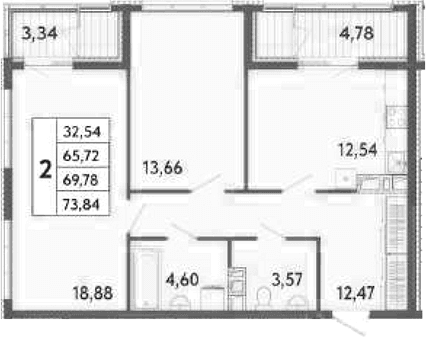 2-комн., 65.72 м²