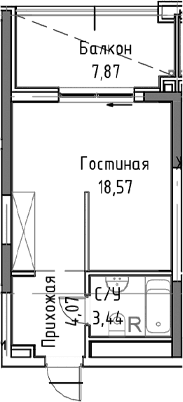 Студия, 31.59 м²