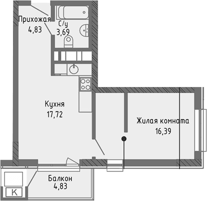 2-комн., 42.63 м²