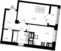 1-комн., 37.39 м²