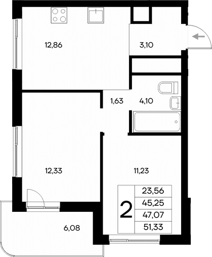 2-комн., 45.25 м²