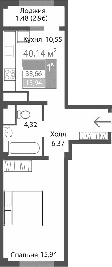 1-комн., 37.18 м²