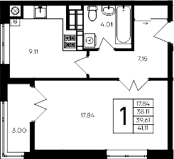 1-комн., 38.11 м²