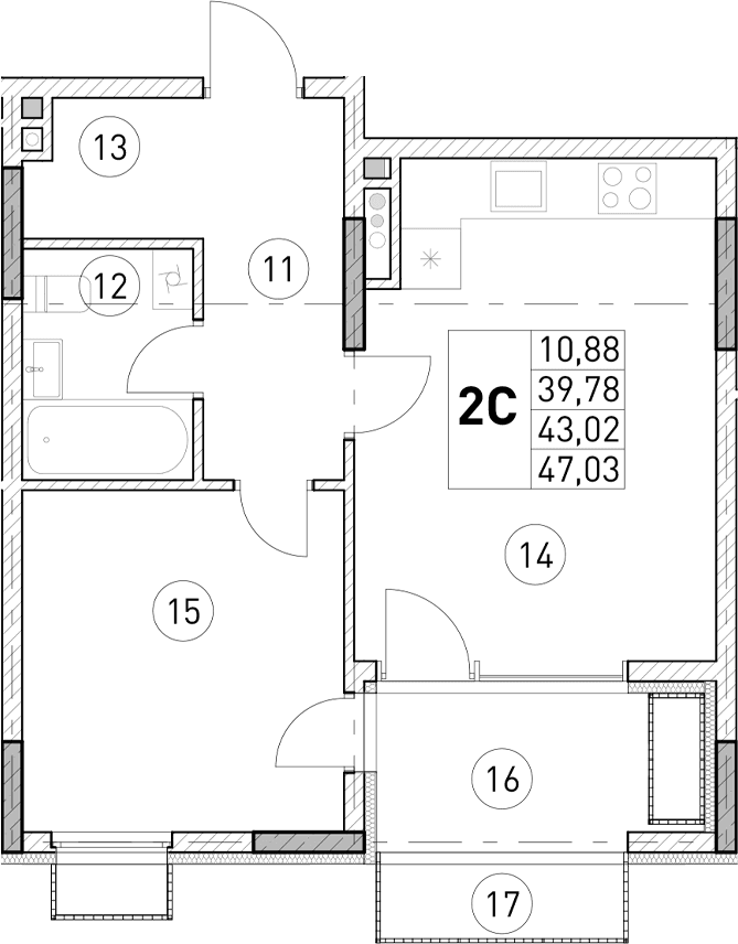 1-комн., 41.51 м²