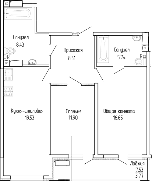 2-комн., 70.56 м²