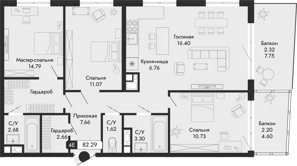 4-комн., 77.77 м²