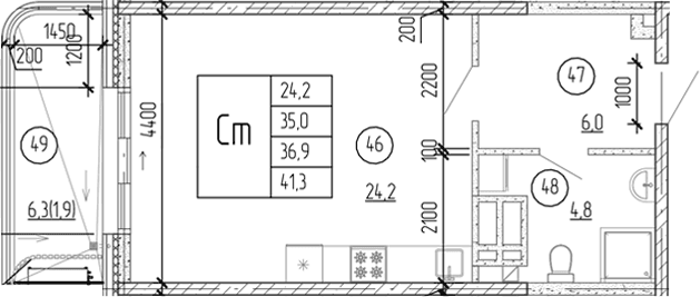 Студия, 35 м²