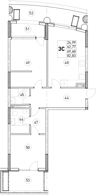 2-комн., 62.77 м²
