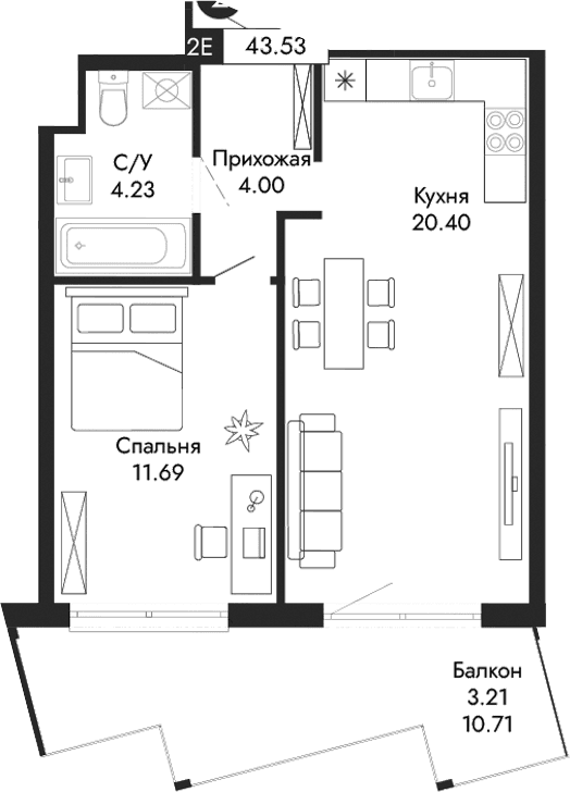 2-комн., 40.32 м²