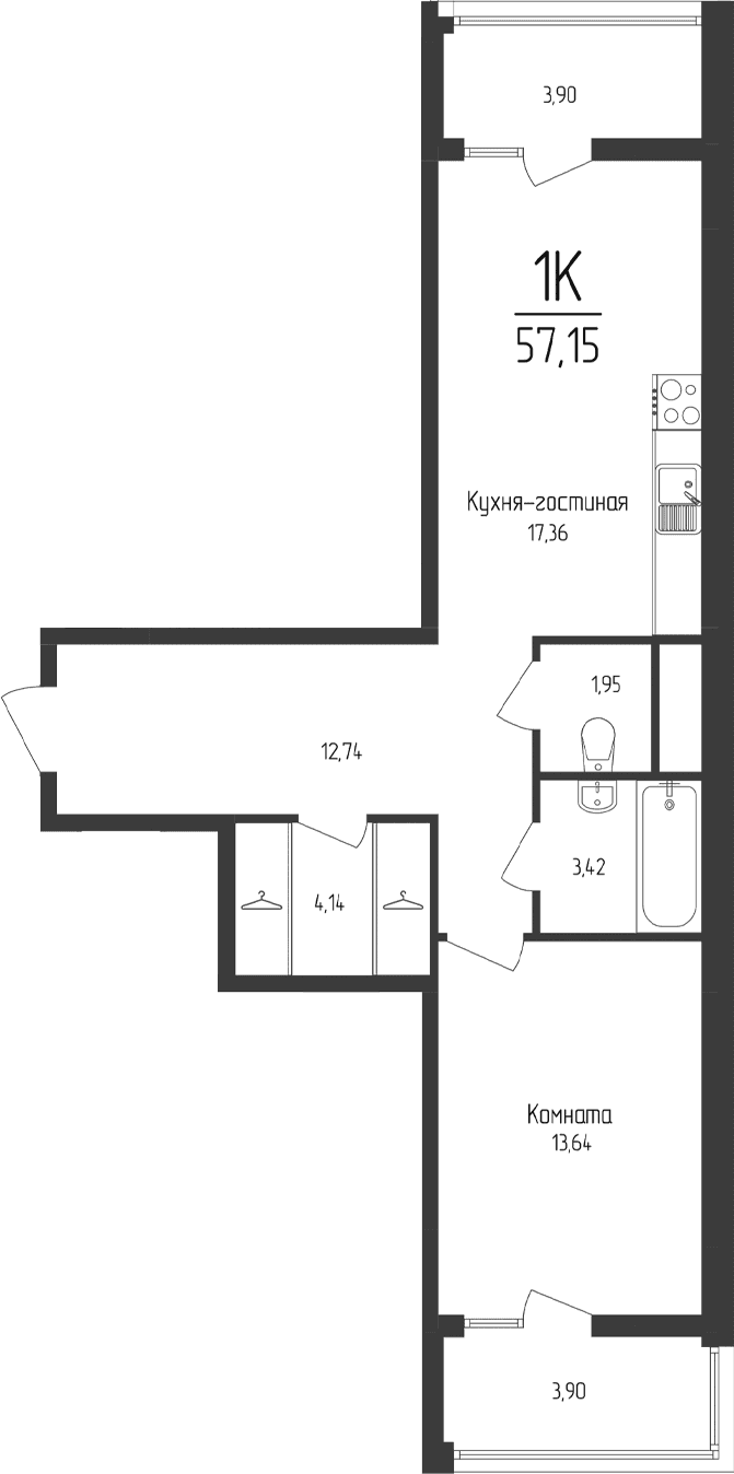1-комн., 53.25 м²