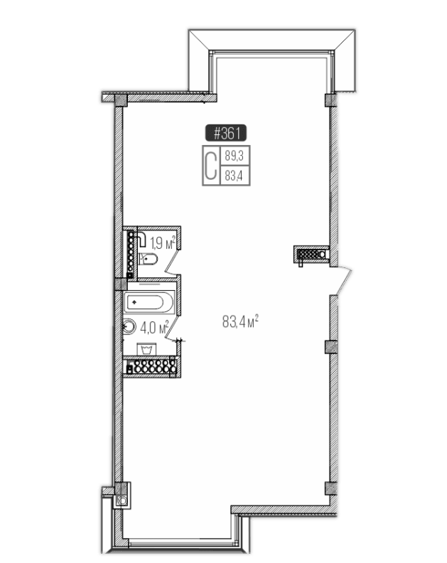 Студия, 89.3 м²