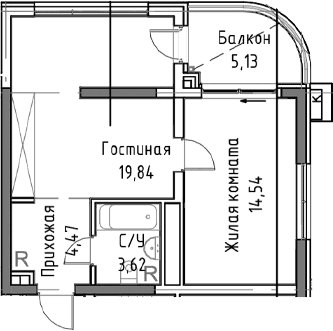 2-комн., 46.06 м²