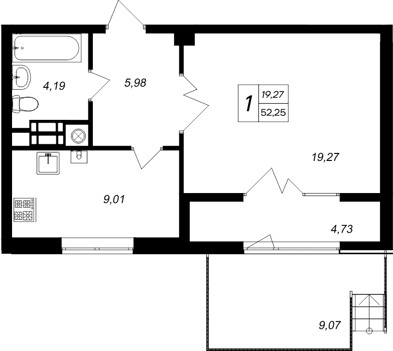 1-комн., 47.52 м²