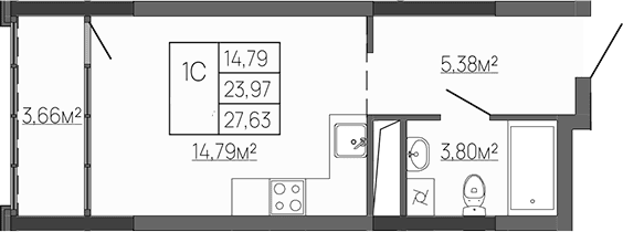 Студия, 23.97 м²