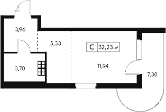 Студия, 24.93 м²