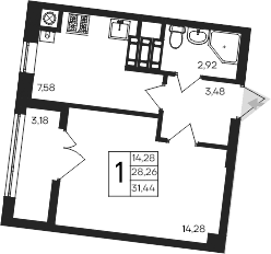 1-комн., 28.26 м²