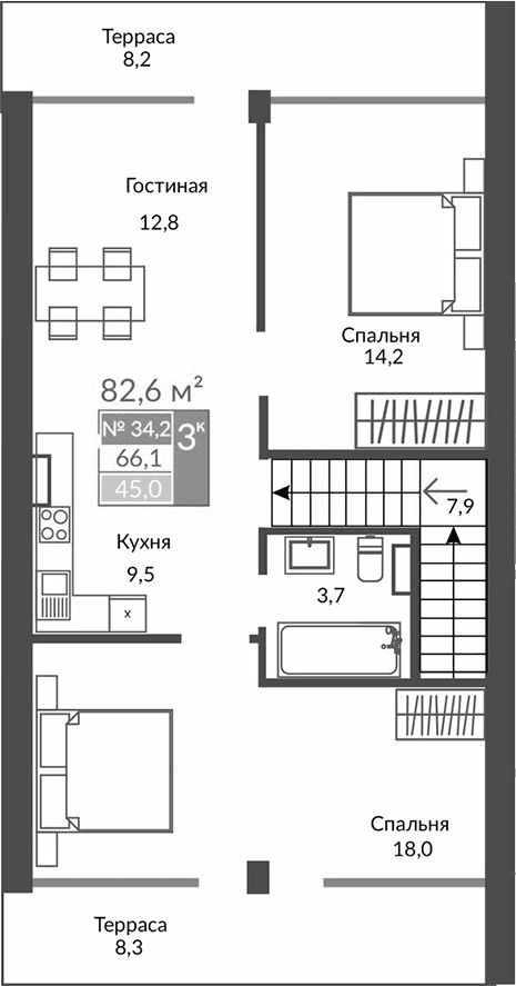 3-комн., 66.1 м²
