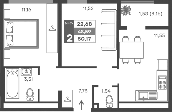 2-комн., 47.01 м²