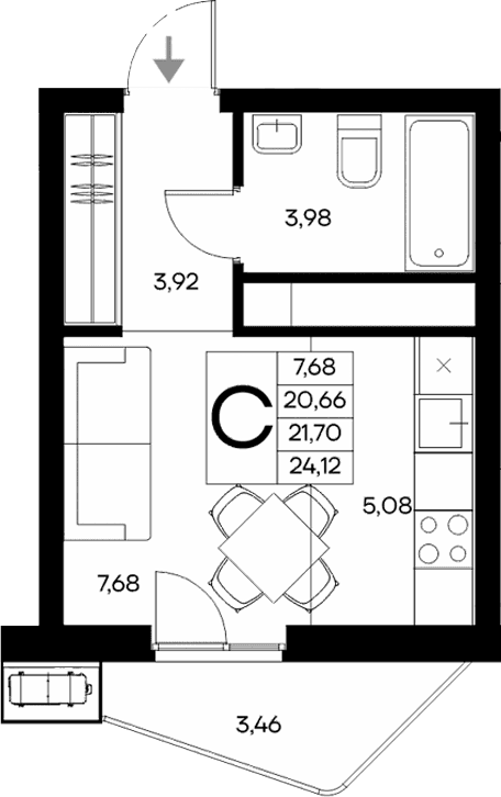 Студия, 20.66 м²