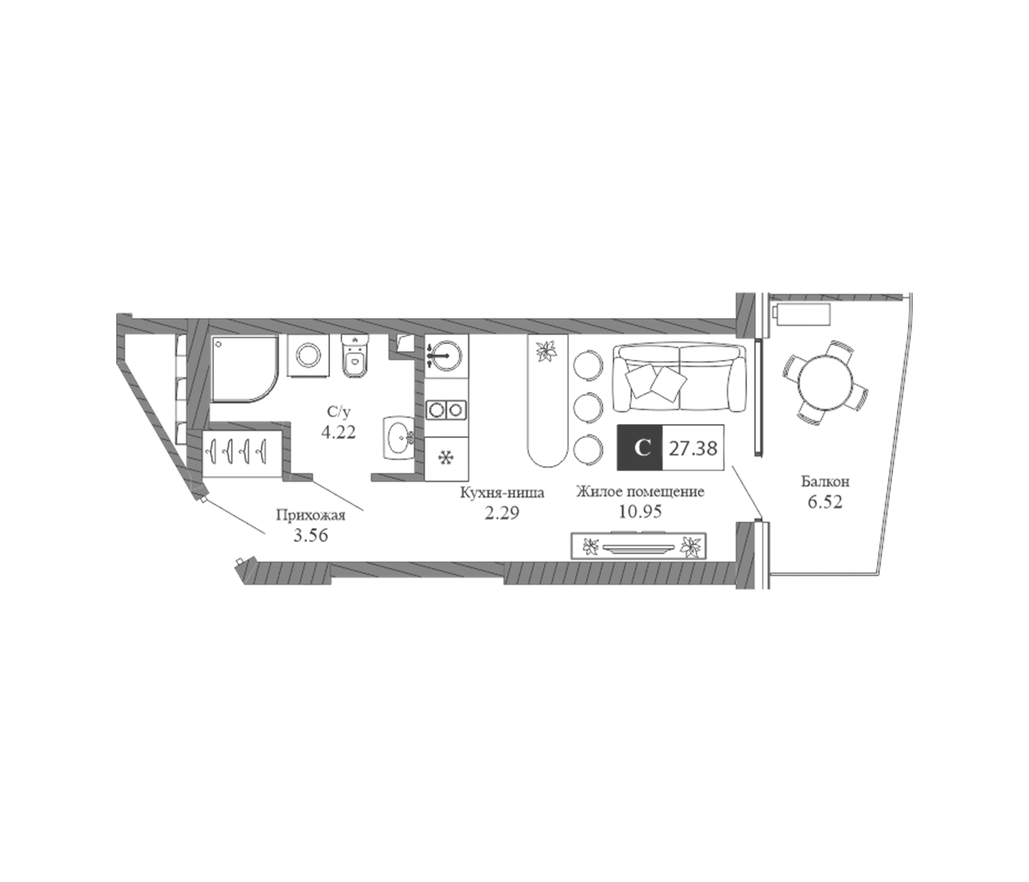 Студия, 21.02 м²