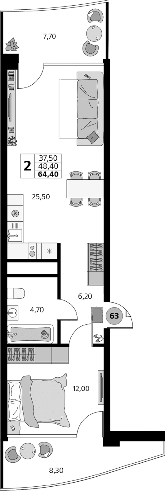2-комн., 48.4 м²