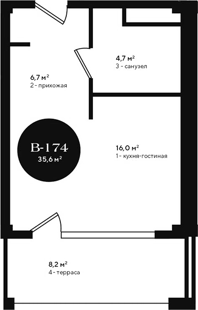 Студия, 27.4 м²