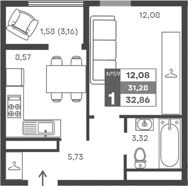 1-комн., 29.7 м²