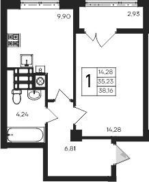 1-комн., 35.23 м²