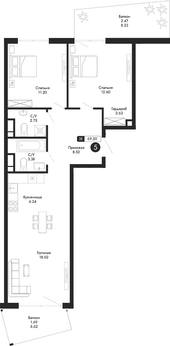 3-комн., 65.34 м²