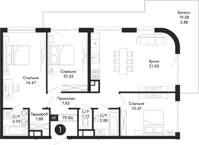 4-комн., 73.98 м²