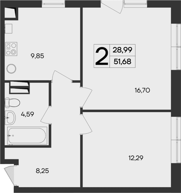 2-комн., 51.68 м²