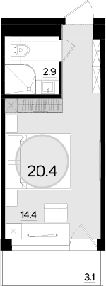 Студия, 17.3 м²