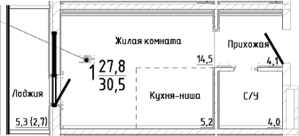 Студия, 27.8 м²