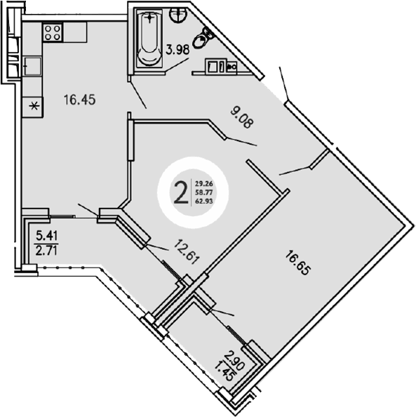 2-комн., 58.77 м²