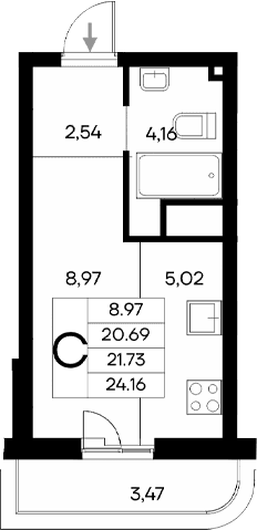 Студия, 20.69 м²