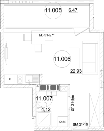 Студия, 27.14 м²