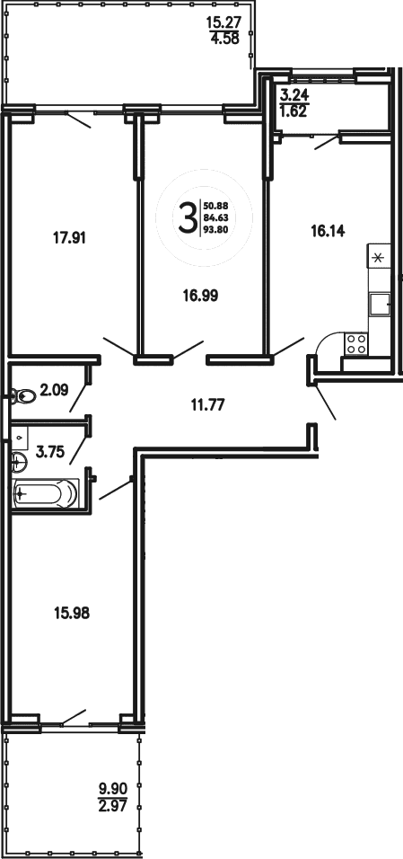 3-комн., 84.63 м²