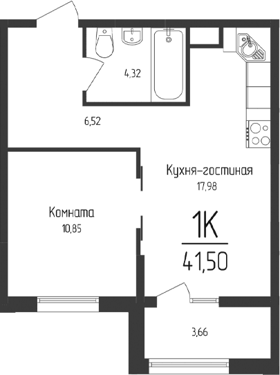 1-комн., 39.67 м²
