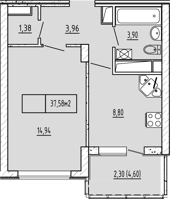 1-комн., 32.98 м²