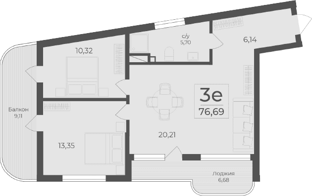 3-комн., 60.9 м²