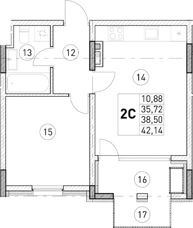 1-комн., 35.72 м²