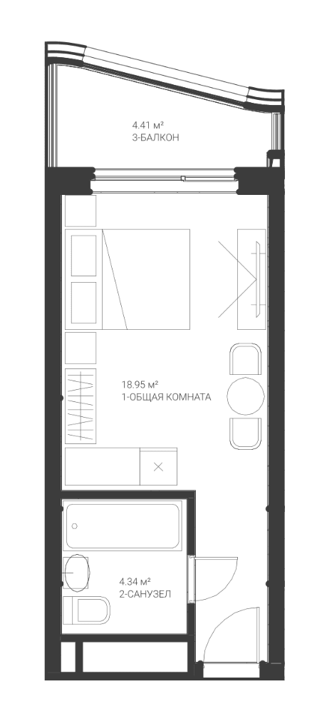 Студия, 23.29 м²